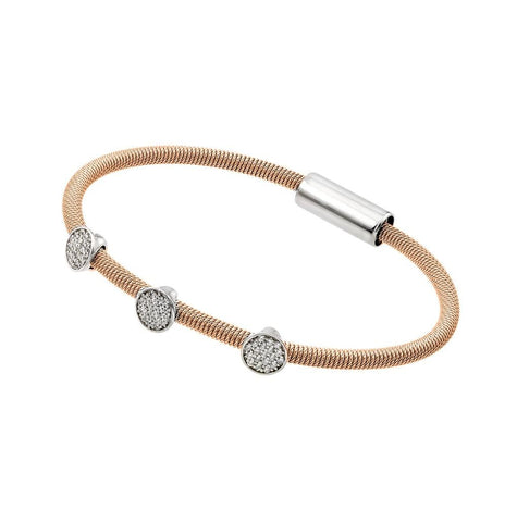 .925 Sterling Silver Rhodium & Rose Gold Plated Circle Micro Pave Clear Cz Italian Bracelet