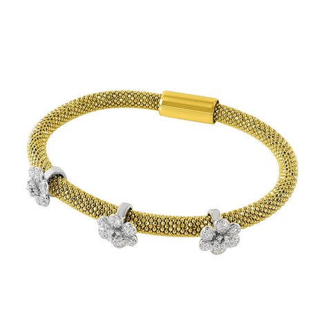 .925 Sterling Silver Gold Plated 3 Cz Daises Italian Bracelet