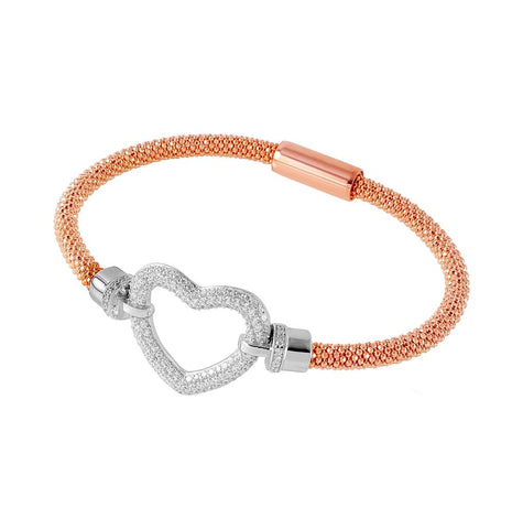 .925 Sterling Silver Rose Gold Plated Open Heart  Bracelet