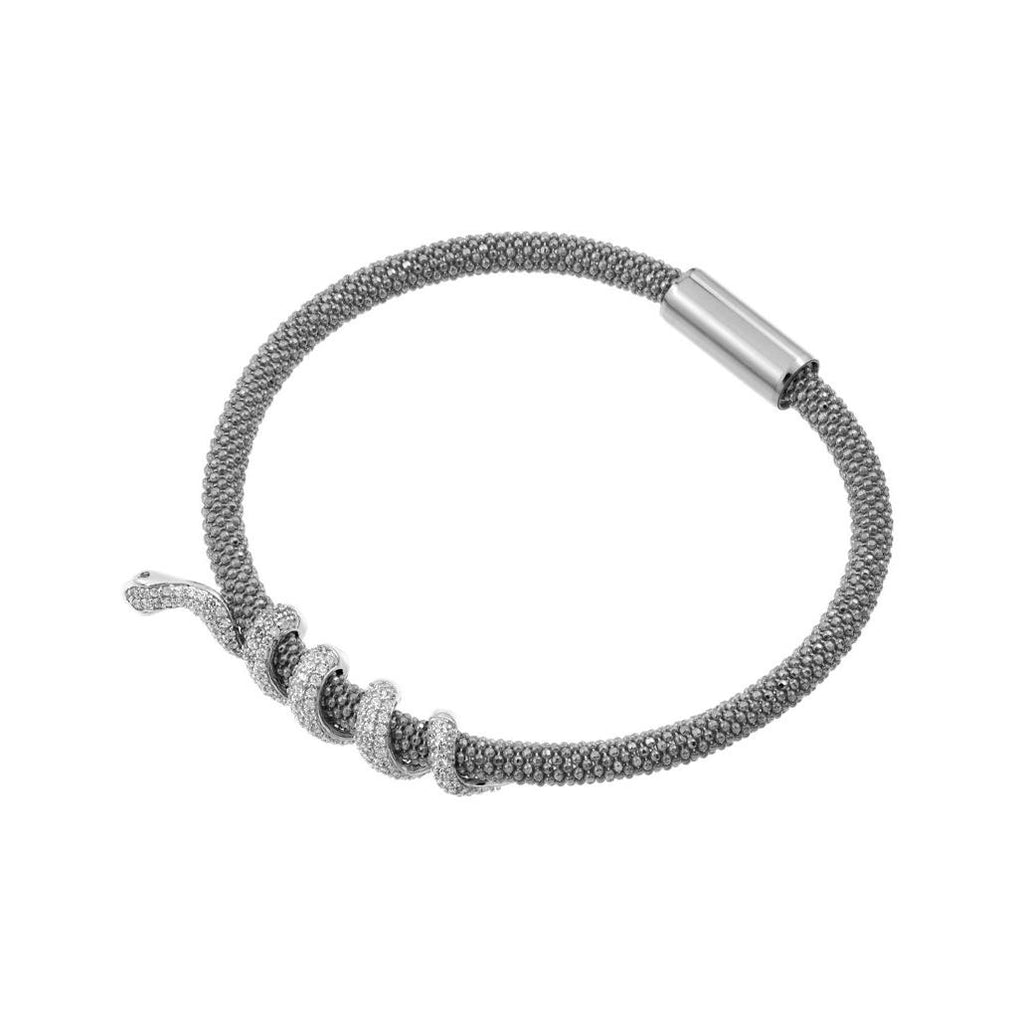 .925 Sterling Silver Rhodium Plated Snake Wrap Bracelet