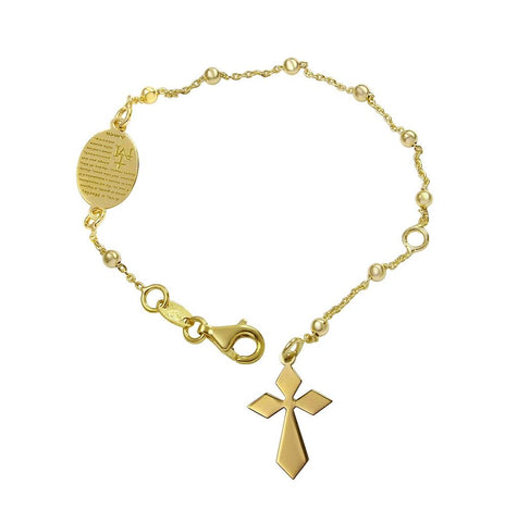 .925 Sterling Silver Gold Plated Italian Rosary Bracelet With A Engraved Prayer