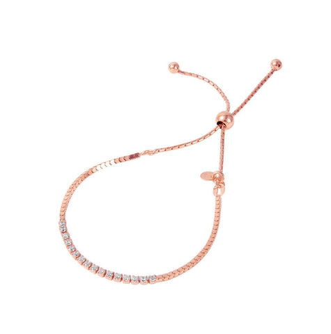 .925 Sterling Silver Rose Gold Plated Dangling Clasp Italian Bracelet With Cz Accents