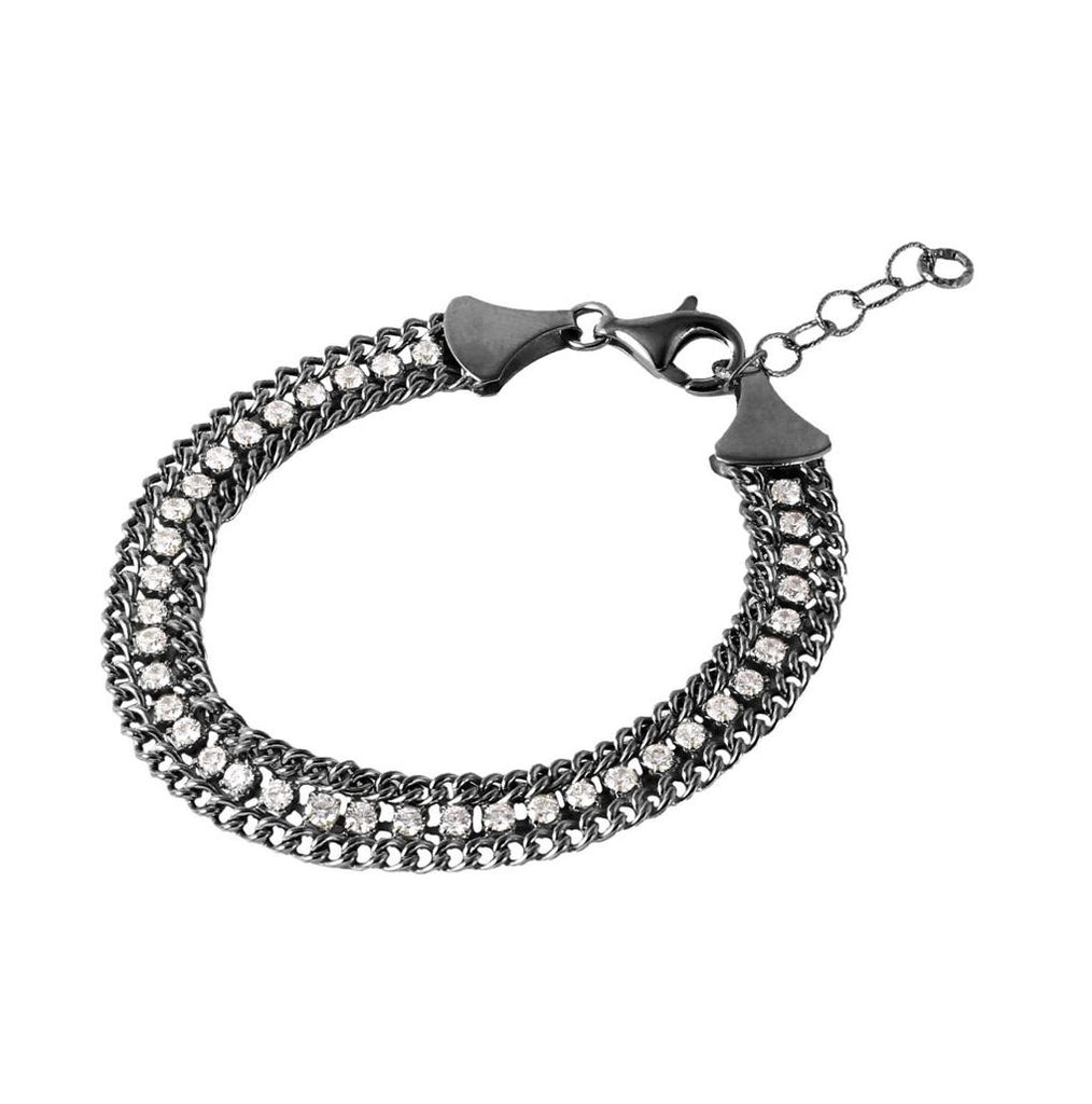 .925 Sterling Silver Black Rhodium Plated Italian Tennis Cz Bracelet