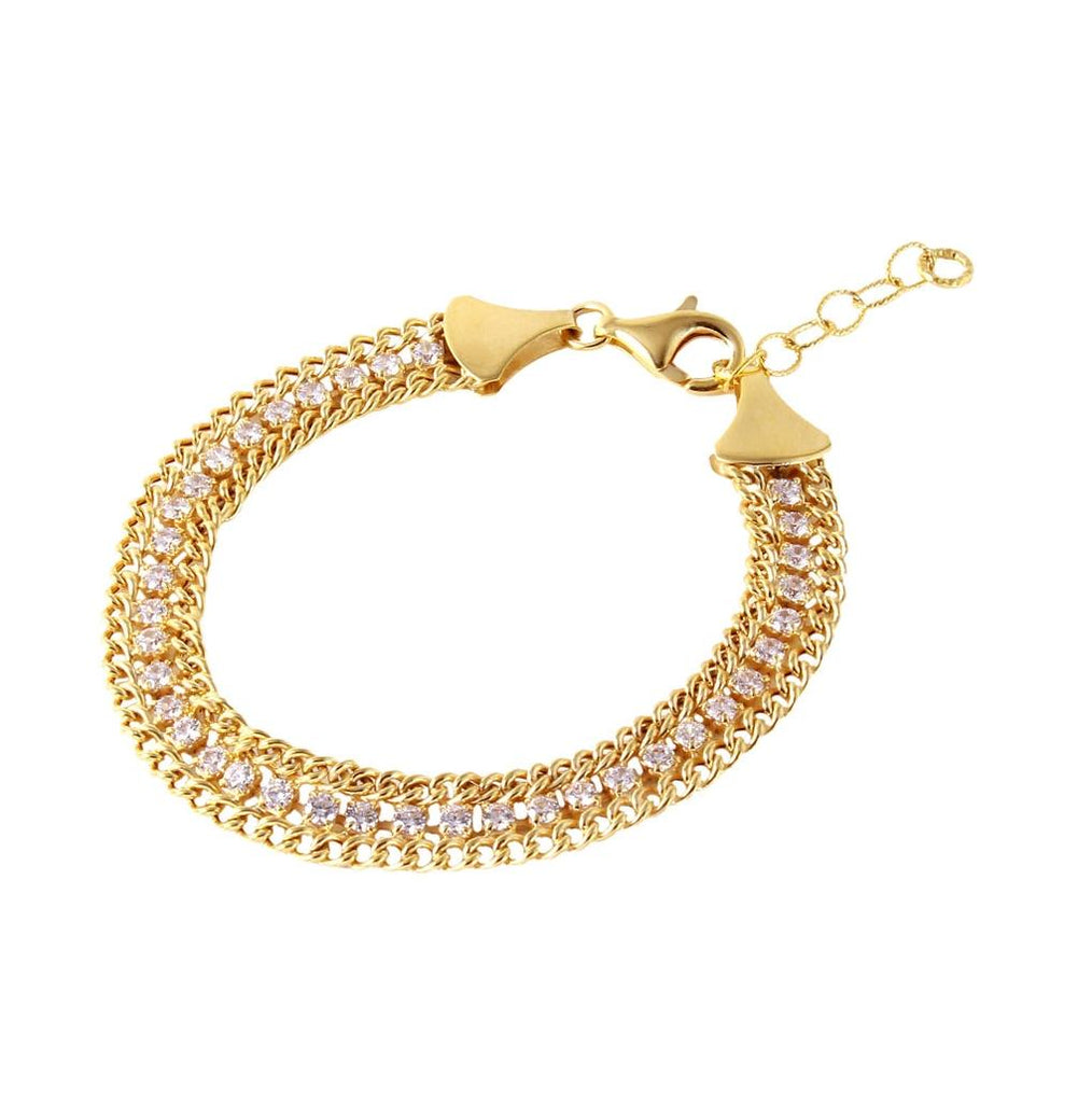 .925 Sterling Silver Gold Plated Italian Tennis Cz Bracelet