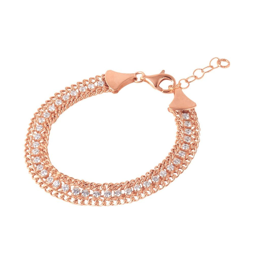 .925 Sterling Silver Rose Gold Plated Italian Tennis Cz Bracelet