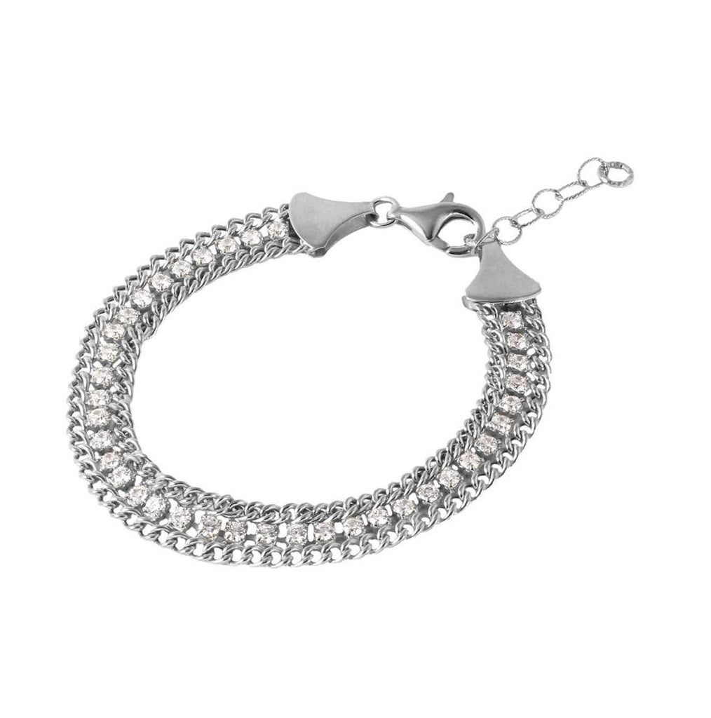 .925 Sterling Silver Rhodium Plated Italian Tennis Cz Bracelet