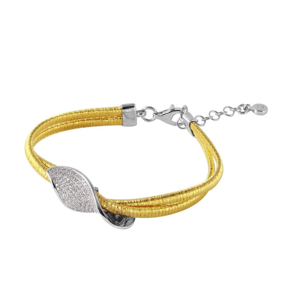 .925 Sterling Silver Gold Plated Italian Bracelet With Micro Pave Cz Curved Accent