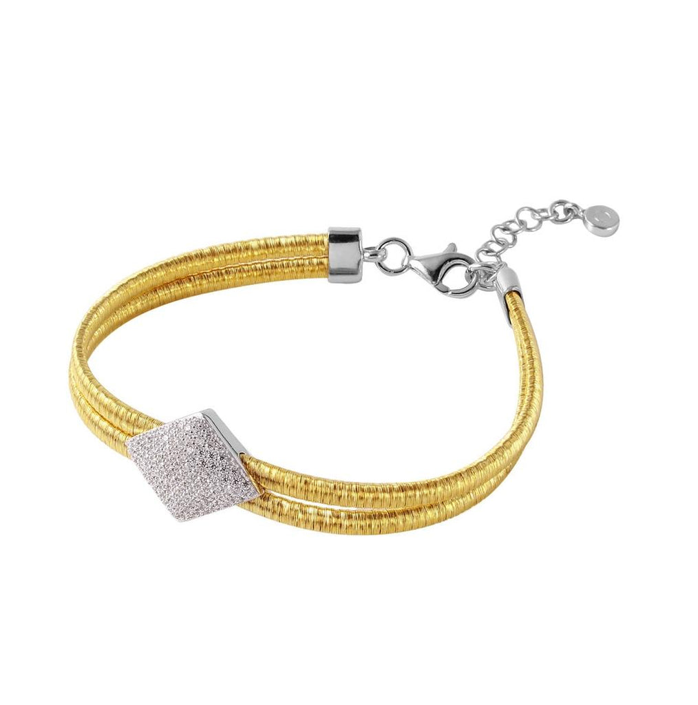 .925 Sterling Silver Gold Plated Italian Bracelet With Micro Pave Cz Diamond Shaped Accent