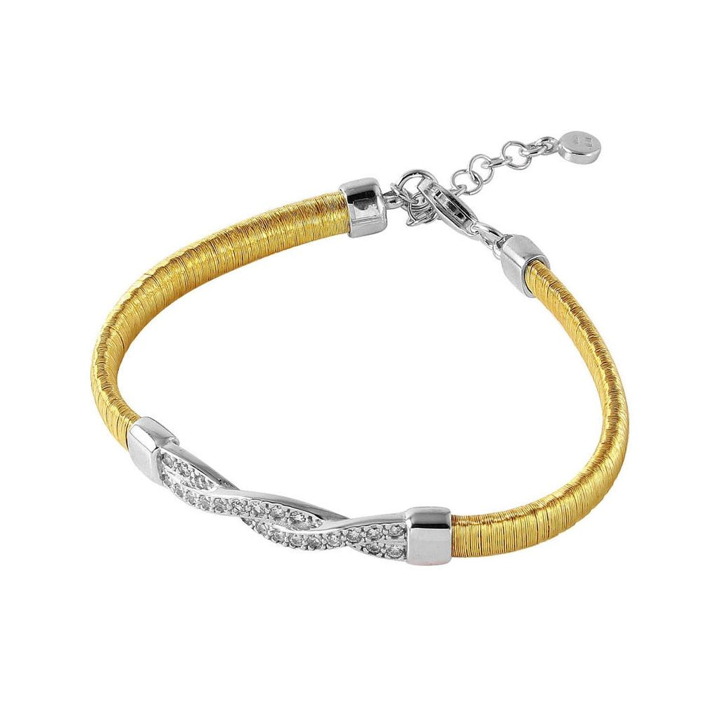 .925 Sterling Silver Gold Plated Italian Bracelet With Twisted Cz Inlay Accent