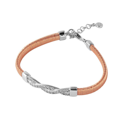 .925 Sterling Silver Rose Gold Plated Italian Bracelet With Twisted Cz Inlay Accent