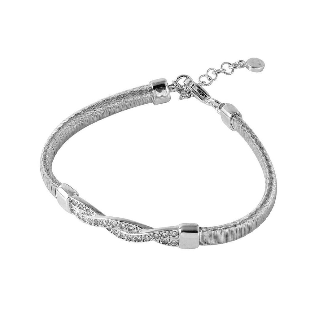 .925 Sterling Silver Rhodium Plated Italian Bracelet With Twisted Cz Inlay Accent