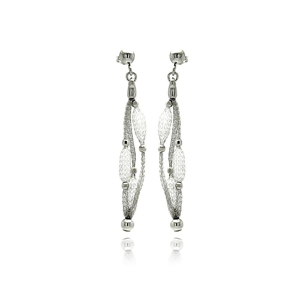 .925 Sterling Silver Rhodium Plated Dangling Mesh Italian Stud Earring