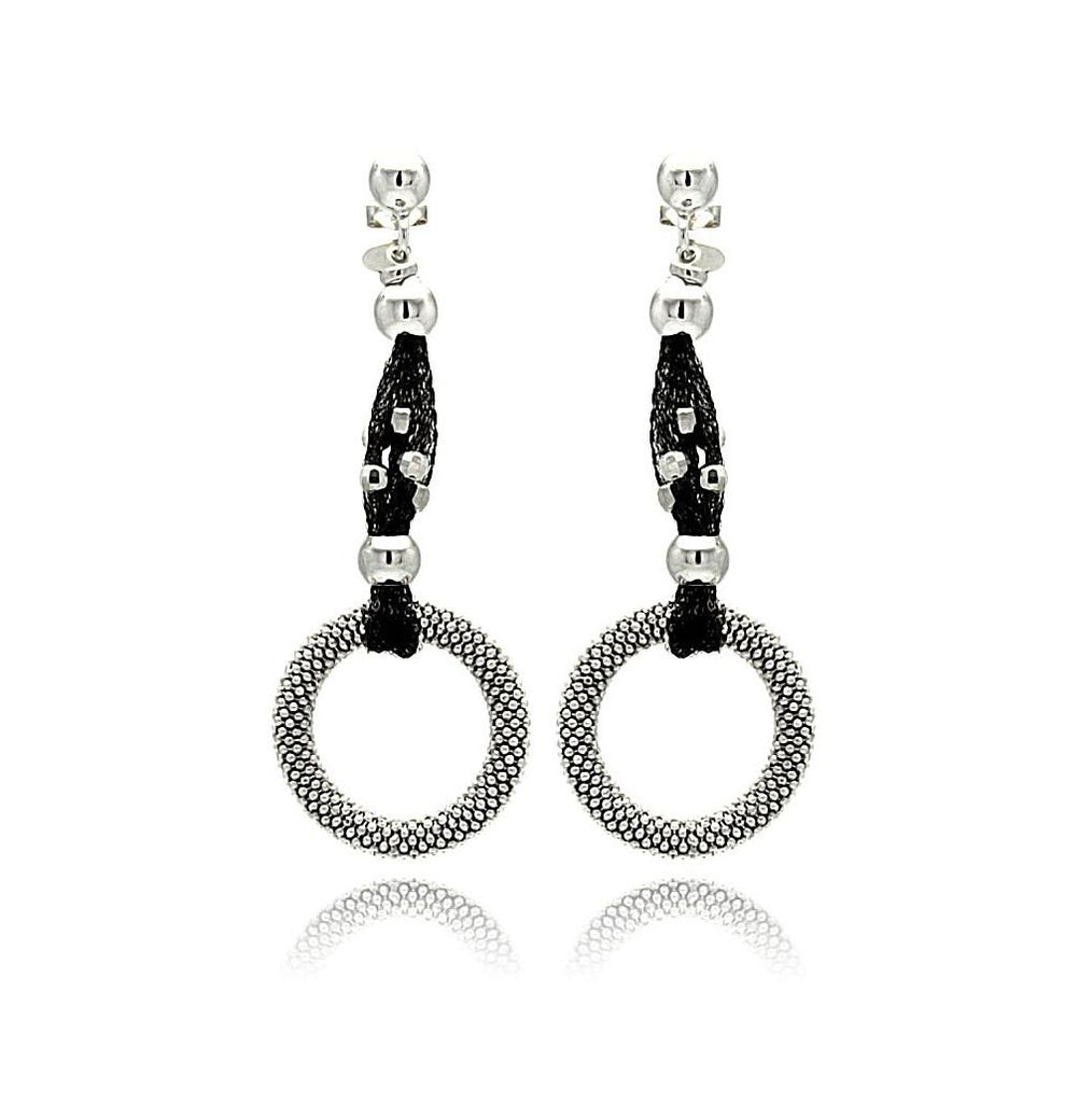 .925 Sterling Silver Black & Rhodium Plated Open Circle Dangling Stud Earring