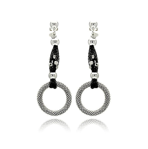 .925 Sterling Silver Black & Rhodium Plated Open Circle Dangling Stud Earring