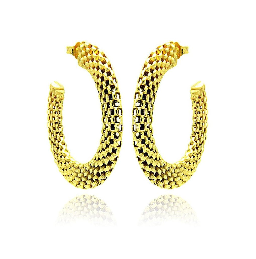 .925 Sterling Silver Two Toned Gold & Black Rhodium Plated Crescent Box Link Italian Stud Earring