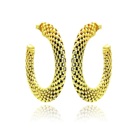 .925 Sterling Silver Two Toned Gold & Black Rhodium Plated Crescent Box Link Italian Stud Earring