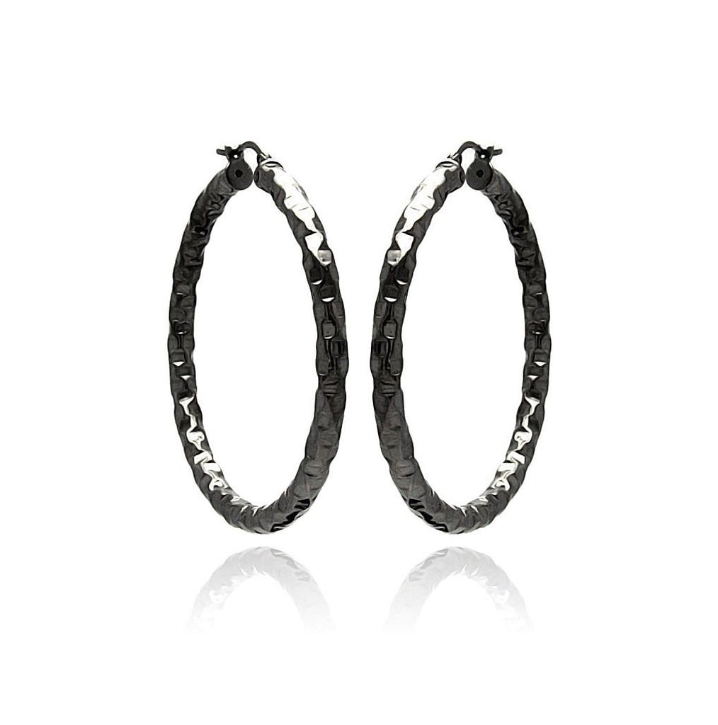 .925 Sterling Silver Black Rhodium Plated Hoop Earring