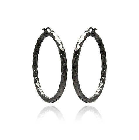 .925 Sterling Silver Black Rhodium Plated Hoop Earring