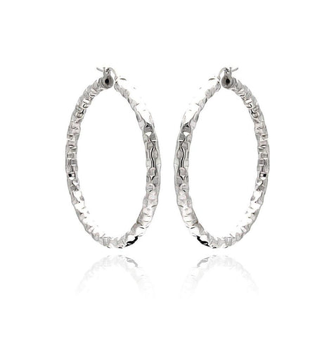 .925 Sterling Silver Rhodium Plated Hoop Earring