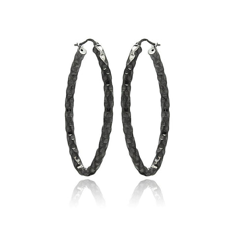 .925 Sterling Silver Black Rhodium Plated Oval Hoop Earring