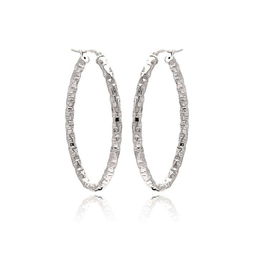 .925 Sterling Silver Rhodium Plated Oval Hoop Earring