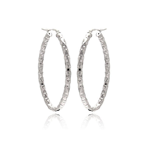 .925 Sterling Silver Rhodium Plated Oval Hoop Earring