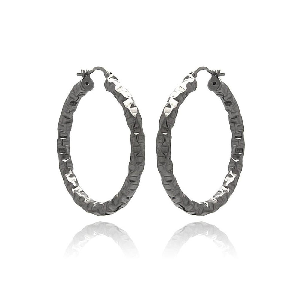 .925 Sterling Silver Black Rhodium Plated Oval Hoop Earring