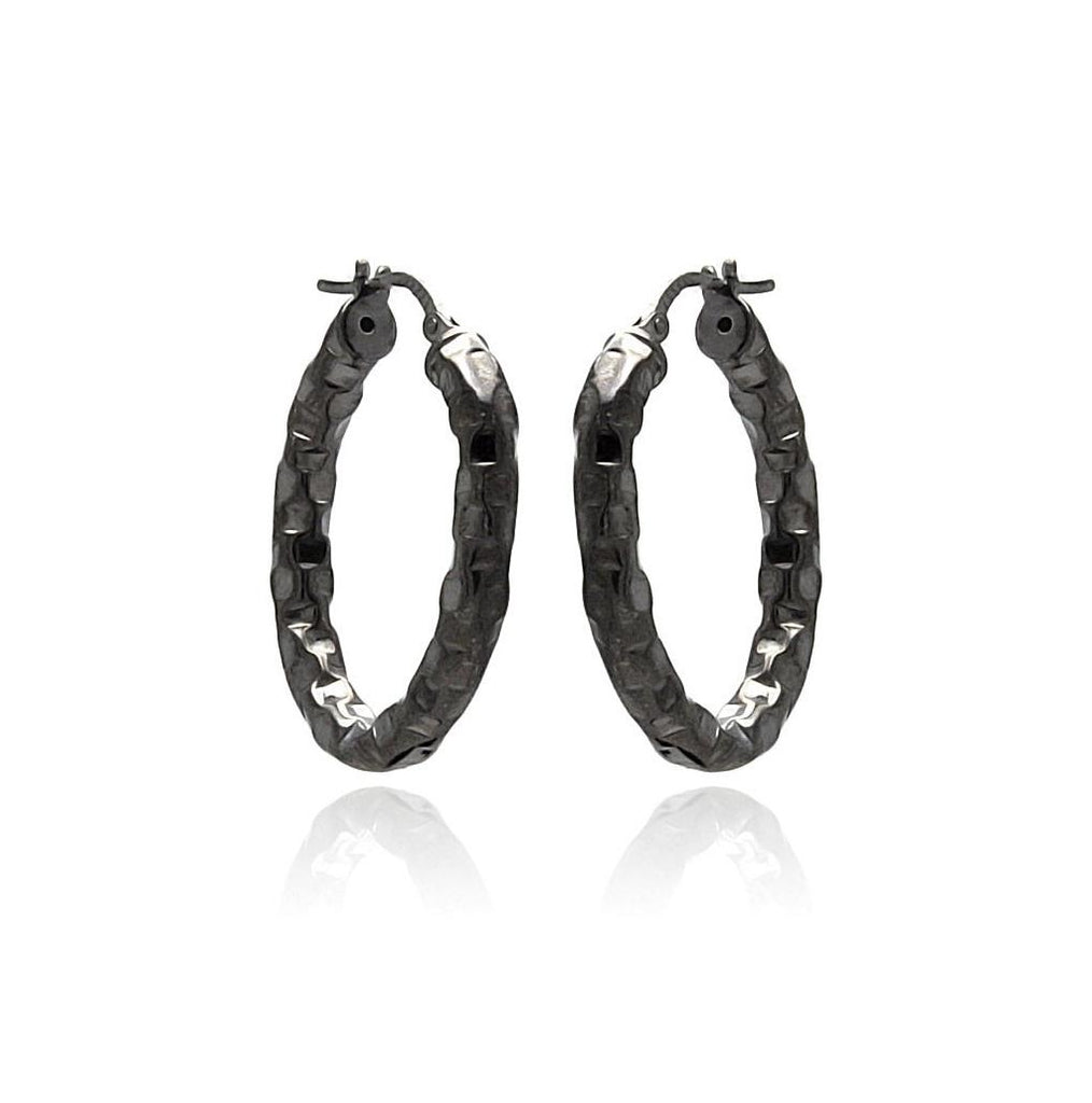 .925 Sterling Silver Black Rhodium Plated Oval Hoop Earring