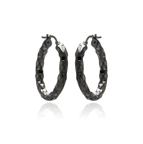 .925 Sterling Silver Black Rhodium Plated Oval Hoop Earring