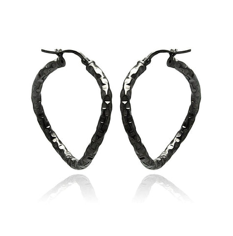 .925 Sterling Silver Black Rhodium Plated Open Heart Hoop Earring