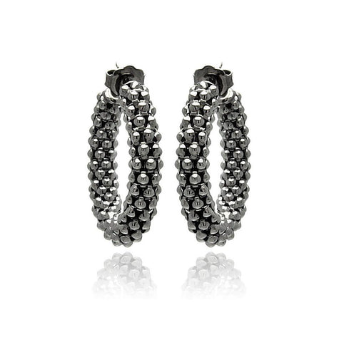 .925 Sterling Silver Black Rhodium Plated Italian Hoop Earring