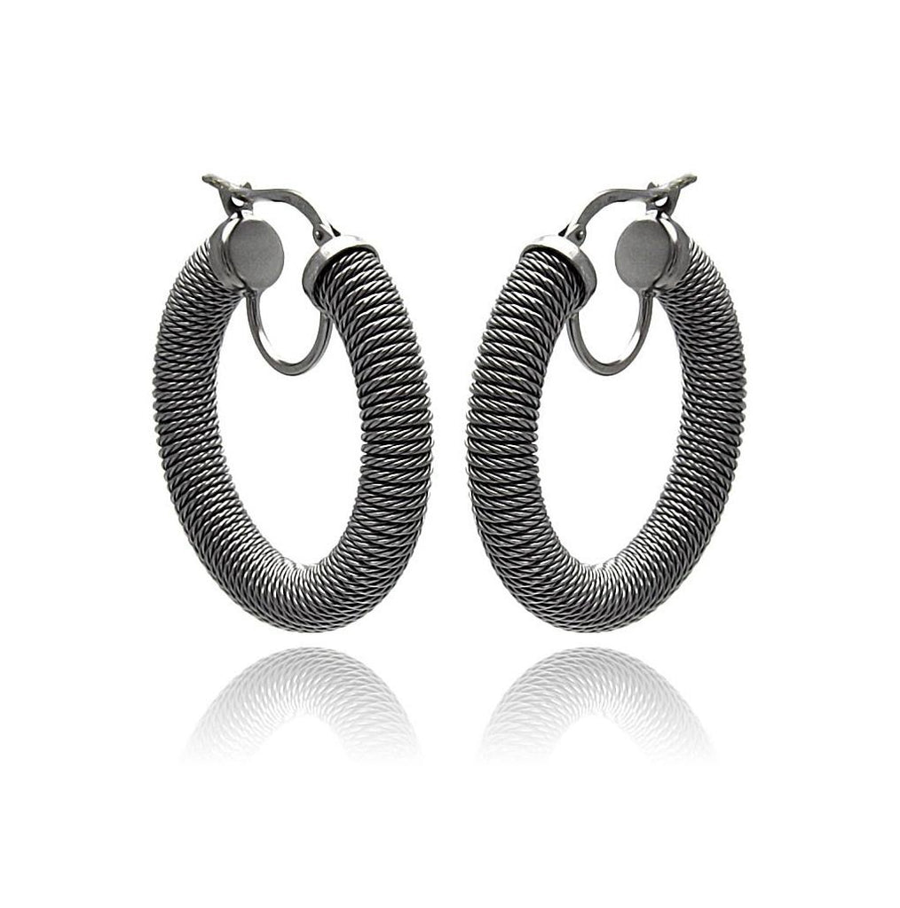 .925 Sterling Silver Black Rhodium Plated Italian Hoop Earring