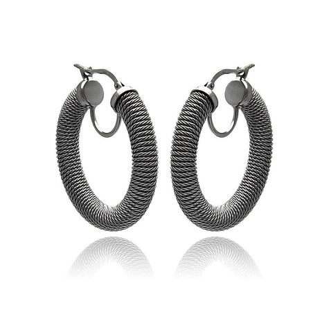 .925 Sterling Silver Black Rhodium Plated Italian Hoop Earring