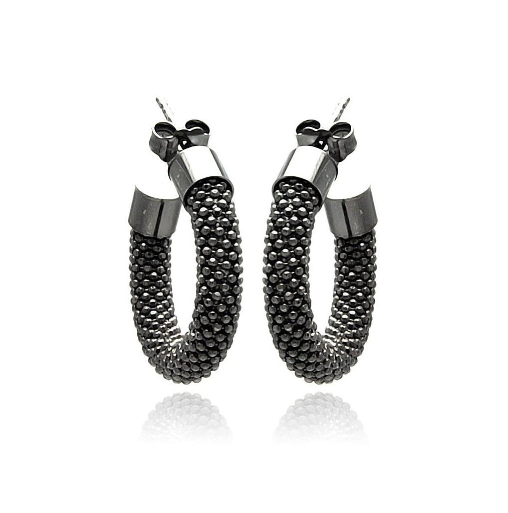 .925 Sterling Silver Black Rhodium Plated Italian Hoop Earring