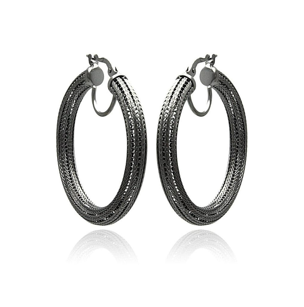 .925 Sterling Silver Black Rhodium Plated Italian Hoop Earring