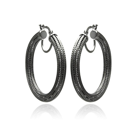 .925 Sterling Silver Black Rhodium Plated Italian Hoop Earring