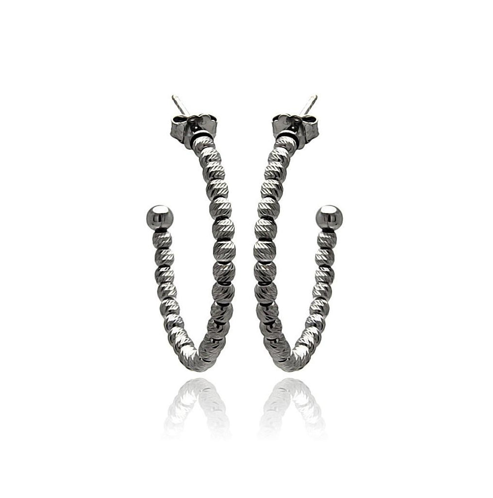 .925 Sterling Silver Black Rhodium Plated Italian Fine Bead Hoop Earring