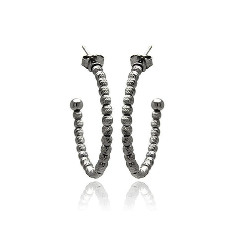 .925 Sterling Silver Black Rhodium Plated Italian Fine Bead Hoop Earring