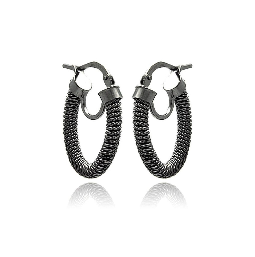 .925 Sterling Silver Black Rhodium Plated Italian Hoop Earring