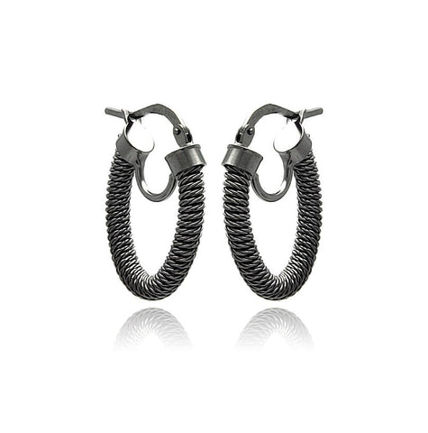 .925 Sterling Silver Black Rhodium Plated Italian Hoop Earring