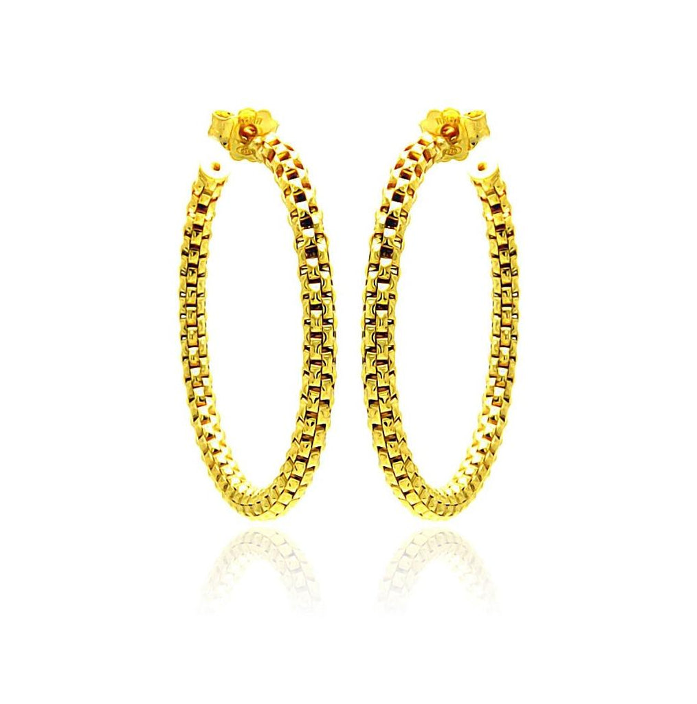 .925 Sterling Silver Gold Plated Italian Weave Hoop Earring