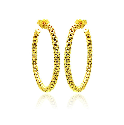 .925 Sterling Silver Gold Plated Italian Weave Hoop Earring