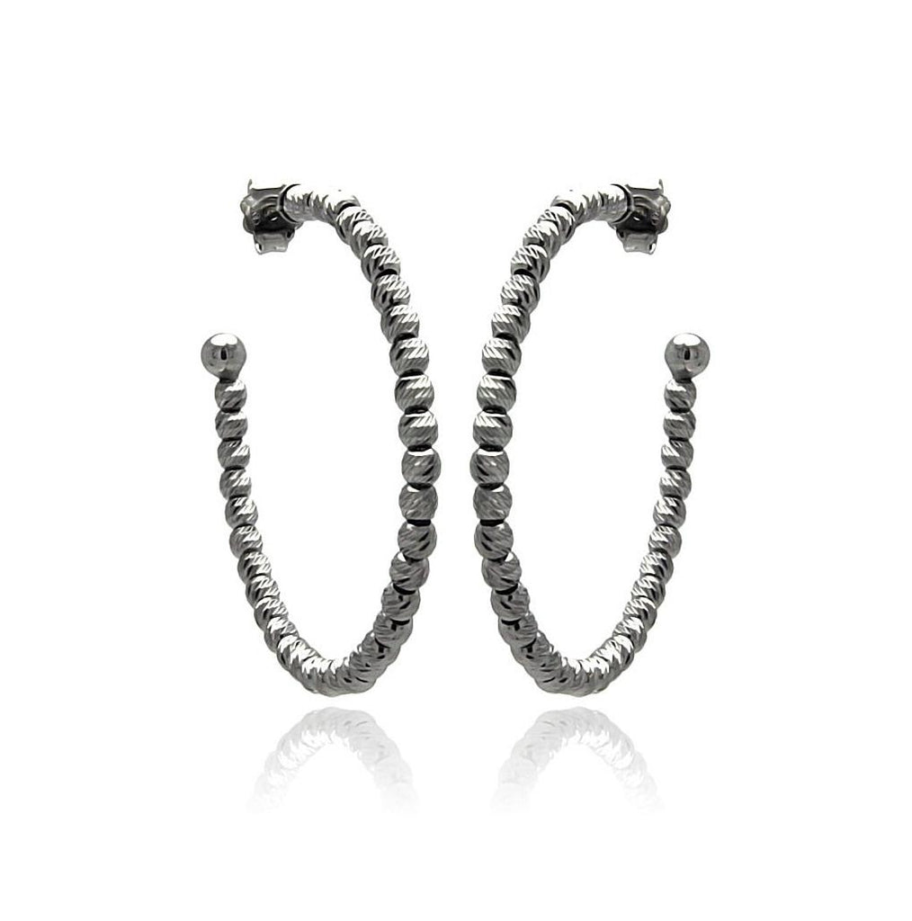 .925 Sterling Silver Black Rhodium Plated Italian Fine Bead Hoop Earring