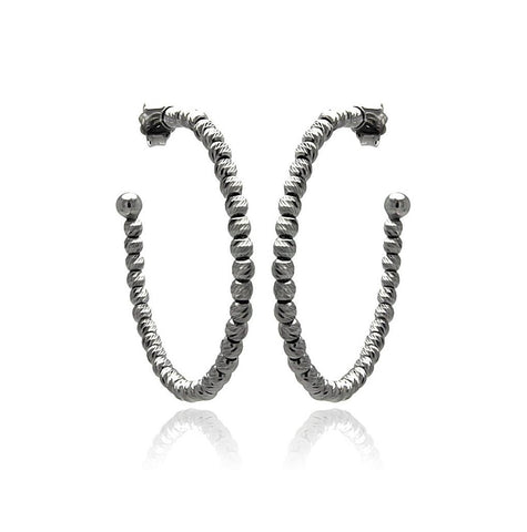 .925 Sterling Silver Black Rhodium Plated Italian Fine Bead Hoop Earring