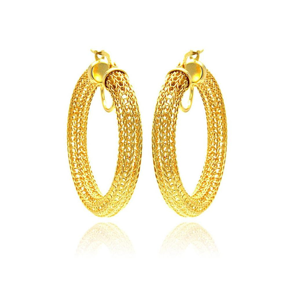 .925 Sterling Silver Gold Plated Mesh Hoop Earring