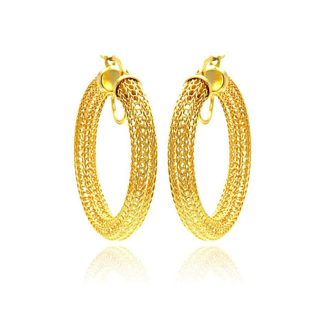 .925 Sterling Silver Gold Plated Mesh Hoop Earring