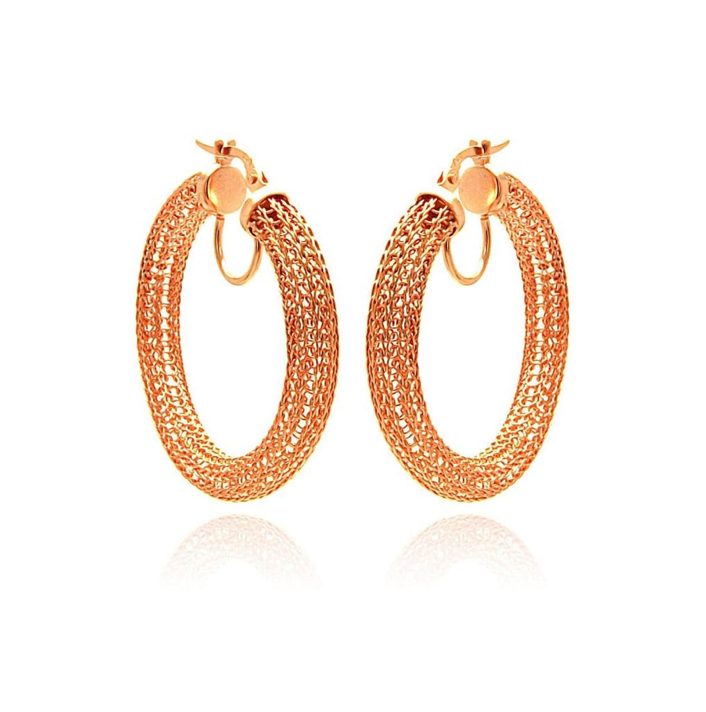 .925 Sterling Silver Rose Gold Plated Mesh Hoop Earring