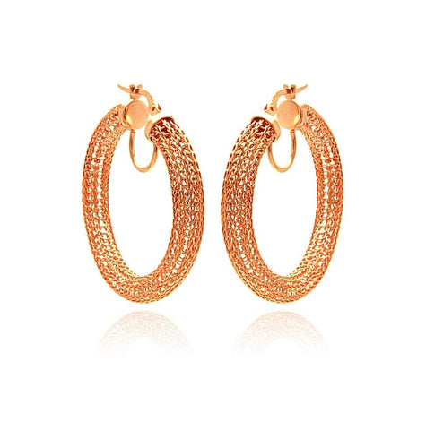 .925 Sterling Silver Rose Gold Plated Mesh Hoop Earring