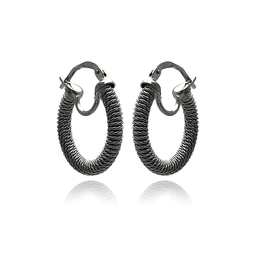 .925 Sterling Silver Black Rhodium Plated Hoop Earring