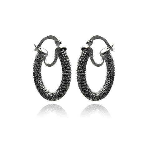 .925 Sterling Silver Black Rhodium Plated Hoop Earring